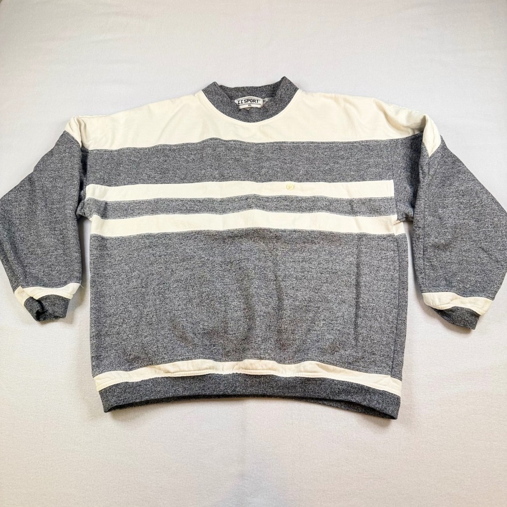 Vintage II Sport Mens XL Striped Crewneck Sweatshirt Heather Gray Cream 90s